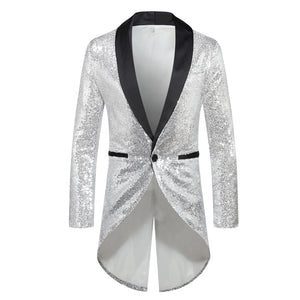 PARKLEES Men's Fashion Shiny Gold Sequin Glitter Fancy Embellished Long Tuxedo Blazer Jacket - Divine Inspiration Styles