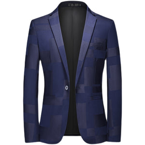 CGSUITS Men's Fashion Luxury Style Plaid Design Jacquard Blazer Suit Jacket