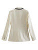 MING SUITS Women's Elegant Stylish Fashion Office Professional Woven Plaid Ivory White & Black Blazer Jacket