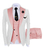 KENTON SUITS Men's Fashion Formal 3 Piece Tuxedo (Jacket + Pants + Vest) White & Pink Suit Set