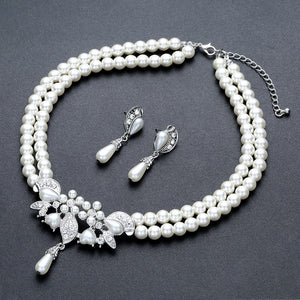 BELLA Design Women's Fine Fashion Vintage Flower Rhinestones & Beads Pearl Jewelry Set