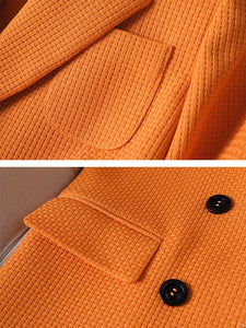 CAROLINE SUITS Women's Elegant Stylish Fashion Office Professional Woven Orange Plaid Blazer Jacket