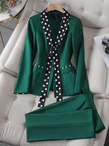 CAROLINE Design Collection Polka Dots Women's Elegant Stylish Fashion Office Blazer Jacket & Pants Suit Set - Divine Inspiration Styles