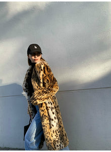 LAUTARO Women's Fine Fashion Brown Leopard Print Luxury Style Long Faux Fur Plush Coat Jacket - Divine Inspiration Styles