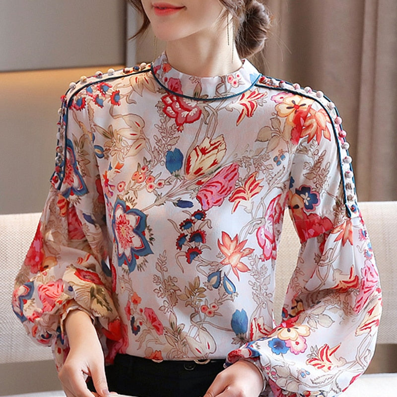 GLORIA Design Women's Fashion Premium Quality Luxury Style Floral Print Blouse - Divine Inspiration Styles