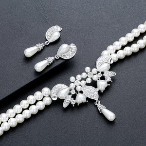 BELLA Design Women's Fine Fashion Vintage Flower Rhinestones & Beads Pearl Jewelry Set