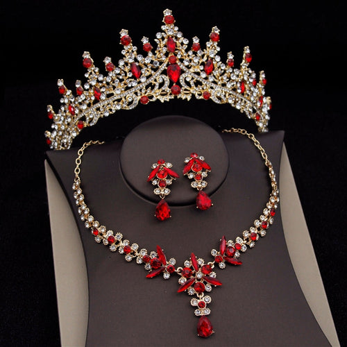 CM Women's Fashion Elegant Royal Queen Bridal Tiara Crown Earrings Necklace Jewelry Sets - Divine Inspiration Styles