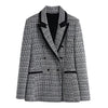 MING SUITS Women's Elegant Stylish Fashion Office Professional Woven Plaid Ivory White & Black Blazer Jacket