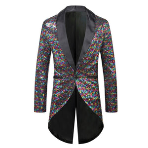 PARKLEES Men's Fashion Shiny Gold Sequin Glitter Fancy Embellished Long Tuxedo Blazer Jacket - Divine Inspiration Styles