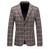 CGSUITS Men's Fashion Luxury Style Plaid Design Jacquard Khaki Brown Blazer Suit Jacket