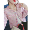UTG Women's Elegant Stylish Fashion Office Business Casual Beaded Pink Plaid Blazer Jacket - Divine Inspiration Styles