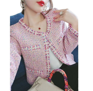 UTG Women's Elegant Stylish Fashion Office Business Casual Beaded Pink Plaid Blazer Jacket - Divine Inspiration Styles