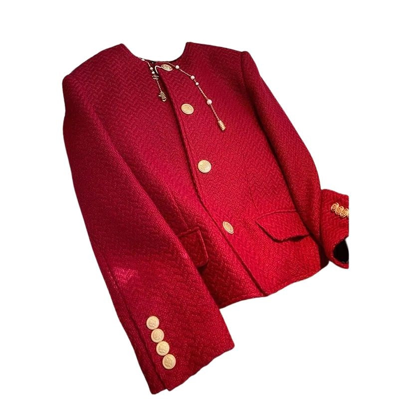 UTG Women's Elegant Stylish Fashion Office Business Casual Professional Style Woven Red Plaid Blazer Jacket - Divine Inspiration Styles