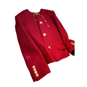 UTG Women's Elegant Stylish Fashion Office Business Casual Professional Style Woven Red Plaid Blazer Jacket - Divine Inspiration Styles