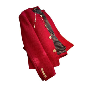 UTG Women's Elegant Stylish Fashion Office Business Casual Professional Style Woven Red Plaid Blazer Jacket - Divine Inspiration Styles