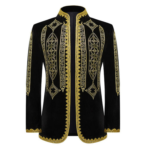 VALENTINE SUITS Men's Fashion Premium Black & Gold Embroidery Design Tuxedo Blazer Jacket