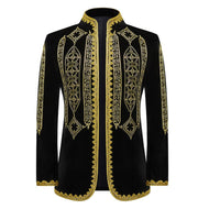VALENTINE SUITS Men's Fashion Premium Black & Gold Embroidery Design Tuxedo Blazer Jacket