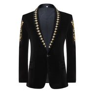 VALENTINE SUITS Men's Fashion Premium Black & Gold Embroidery Design Tuxedo Blazer Jacket