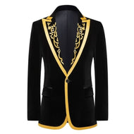 VALENTINE SUITS Men's Fashion Premium Black & Gold Embroidery Design Tuxedo Blazer Jacket