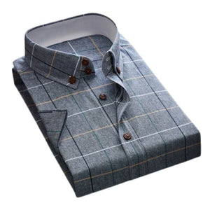VINCENT Design Men's Trendy Fashion Casual Short Sleeves Plaid Business Dress Shirt - Divine Inspiration Styles