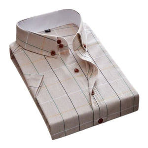 VINCENT Design Men's Trendy Fashion Casual Short Sleeves Plaid Business Dress Shirt - Divine Inspiration Styles