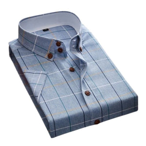 VINCENT Design Men's Trendy Fashion Casual Short Sleeves Plaid Business Dress Shirt - Divine Inspiration Styles