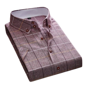 VINCENT Design Men's Trendy Fashion Casual Short Sleeves Plaid Business Dress Shirt - Divine Inspiration Styles
