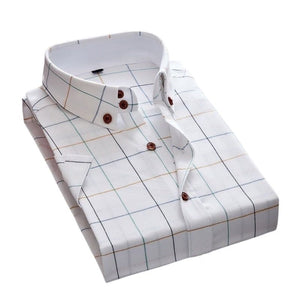 VINCENT Design Men's Trendy Fashion Casual Short Sleeves Plaid Business Dress Shirt - Divine Inspiration Styles