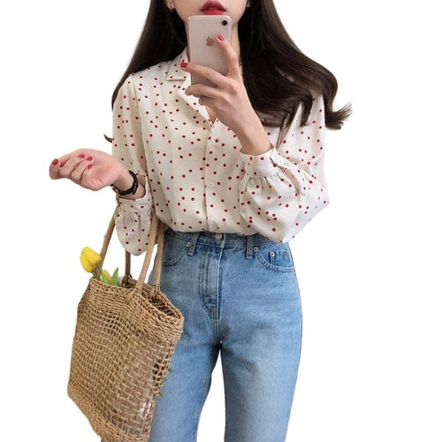 WTS Women's Fashion Stylish Long Sleeve Polka Dots Blouse - Divine Inspiration Styles
