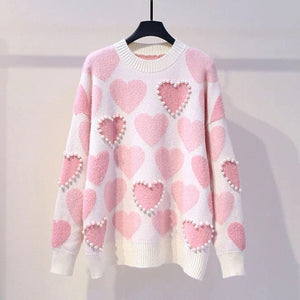 YTW Women's Fine Fashion Autumn Winter Stylish Beaded Heart Shape Sweater - Divine Inspiration Styles