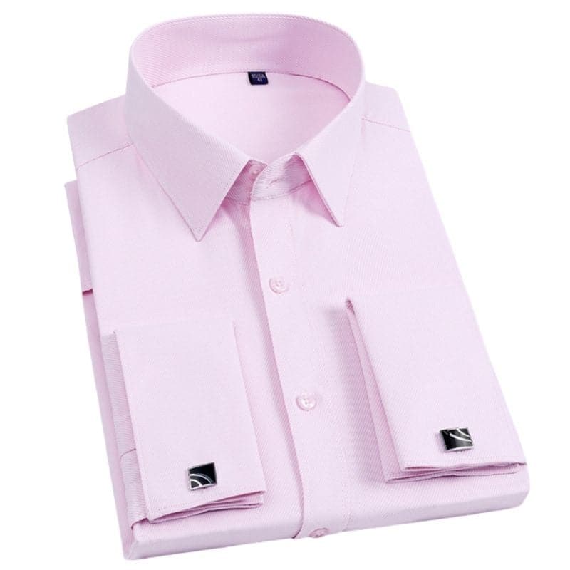 YARDLEY Design Men's Business Formal Premium Quality Long Sleeves Light Pink Dress Shirt with Free Cufflinks Included Light Pink Twill / L