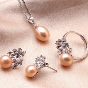 YOUNOBLE Women's Flower Petals Genuine Natural Real Freshwater Pearl Jewelry Set - Divine Inspiration Styles