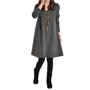 ZANZEA Women's Fashion 5 Colors Long Sleeves Pocket V-Neck Tunic Dress - Divine Inspiration Styles