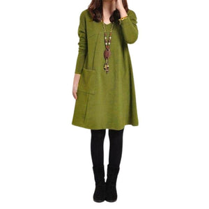 ZANZEA Women's Fashion 5 Colors Long Sleeves Pocket V-Neck Tunic Dress - Divine Inspiration Styles
