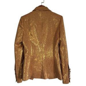 ZEON Design Women's Fashion Double Breasted Shimmering Golden Blazer Jacket - Divine Inspiration Styles
