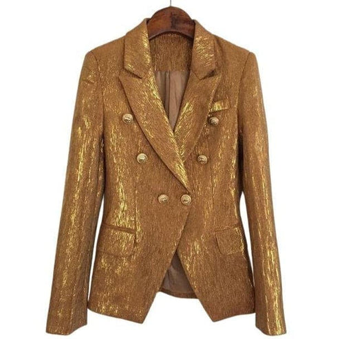 ZEON Design Women's Fashion Double Breasted Shimmering Golden Blazer Jacket - Divine Inspiration Styles