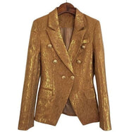 ZEON Design Women's Fashion Double Breasted Shimmering Golden Blazer Jacket - Divine Inspiration Styles