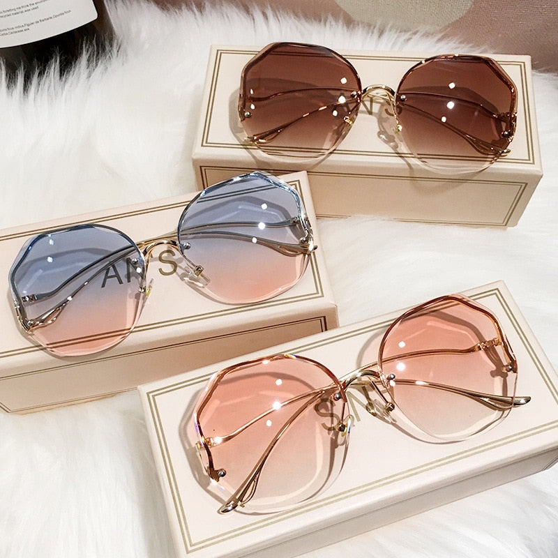 ZWG Women's Elegant Fine Fashion Ocean Water Cut Luxury Sunglasses Ocean Water Cut / C4 Pink