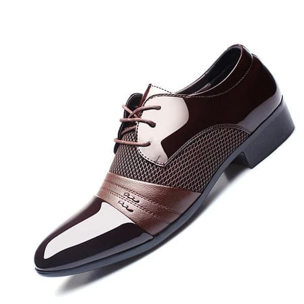 mens genuine leather dress shoes Business Flat Black Brown Breathable Low Top Mens Formal Office Shoes Brown / 7