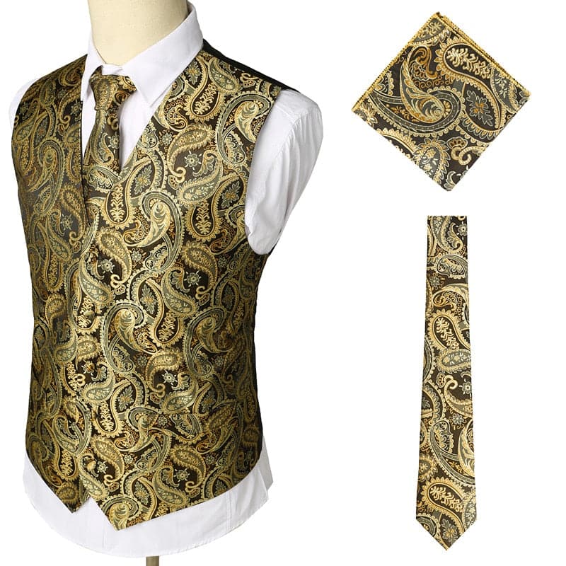 KINGSTON Design Men's Fashion Gold Blue Purple Paisley 3PCS Suit Set - Divine Inspiration Styles