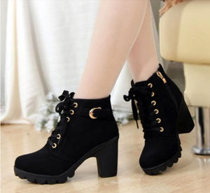 HARTFORD Women's Fashion Velvet Suede Ankle Boots with Lace & Buckle - Divine Inspiration Styles