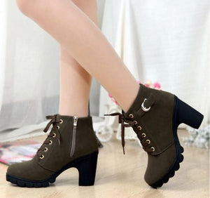 HARTFORD Women's Fashion Velvet Suede Ankle Boots with Lace & Buckle - Divine Inspiration Styles