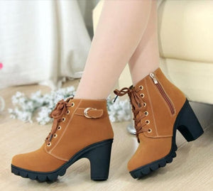 HARTFORD Women's Fashion Velvet Suede Ankle Boots with Lace & Buckle - Divine Inspiration Styles