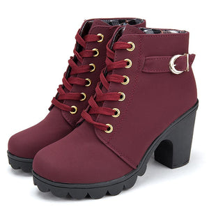 HARTFORD Women's Fashion Velvet Suede Ankle Boots with Lace & Buckle - Divine Inspiration Styles