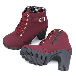 HARTFORD Women's Fashion Velvet Suede Ankle Boots with Lace & Buckle - Divine Inspiration Styles