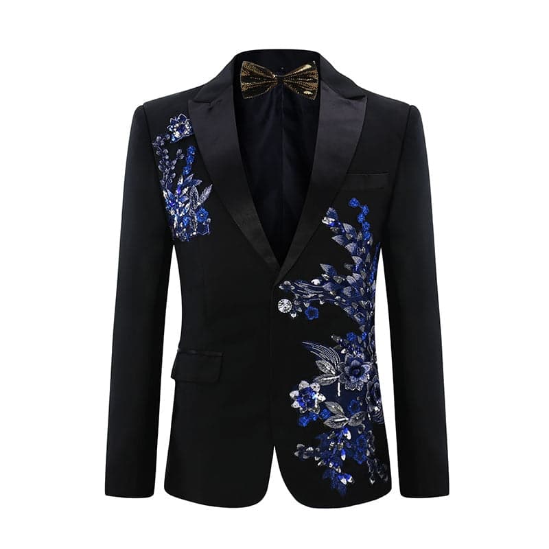 CGSUITS Men's Fashion Floral Applique White Blue Black Blazer Suit Jac ...