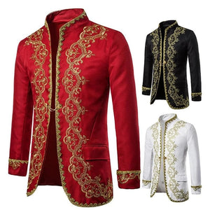 KINGSTON Design Men's Fashion Gold Embroidery Regal Palace Style Blazer Jacket & Matching Vest - Divine Inspiration Styles