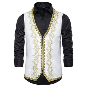 KINGSTON Design Men's Fashion Gold Embroidery Regal Palace Style Blazer Jacket & Matching Vest - Divine Inspiration Styles