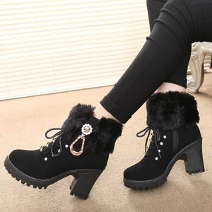 HADARA Design Women's Fashion Star Statement Plush Fur Stylish Ankle Boots - Divine Inspiration Styles