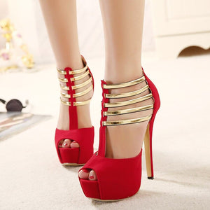 HARTFORD Women's Fashion High Heels Sandals Shoes Gold Stripes Stiletto Shoes - Divine Inspiration Styles
